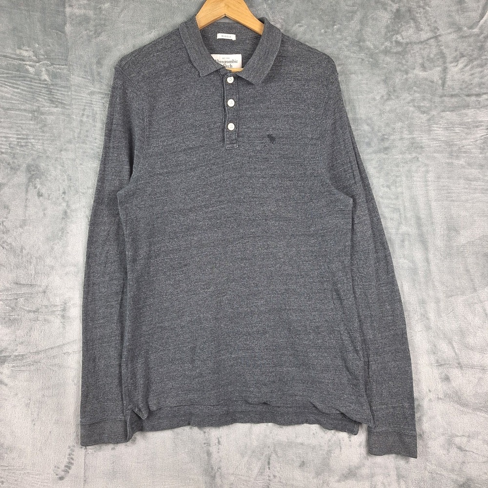 Abercrombie & Fitch Polo Shirt Large Gray Muscle Preppy Classic Academia Frat